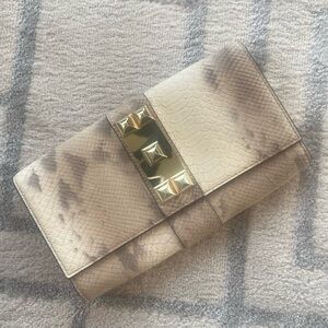 Vince Camuto bone to beige sparkling Snake Print  Leather Clutch